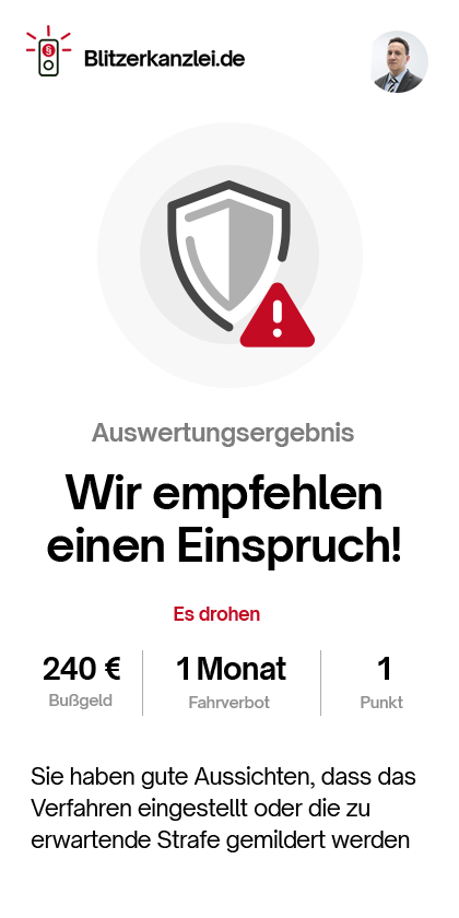 Auswertung in der Blitzerkanzlei-App: Wir empfehlen einen Einspruch